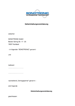Geheimhaltungsvereinbarung SONOTRONIC GmbH